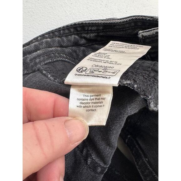 Pilcro Shorts Womens 25 Black Gray Denim MidRise Curved Hem Retro Daisy Dukes - Picture 14 of 15